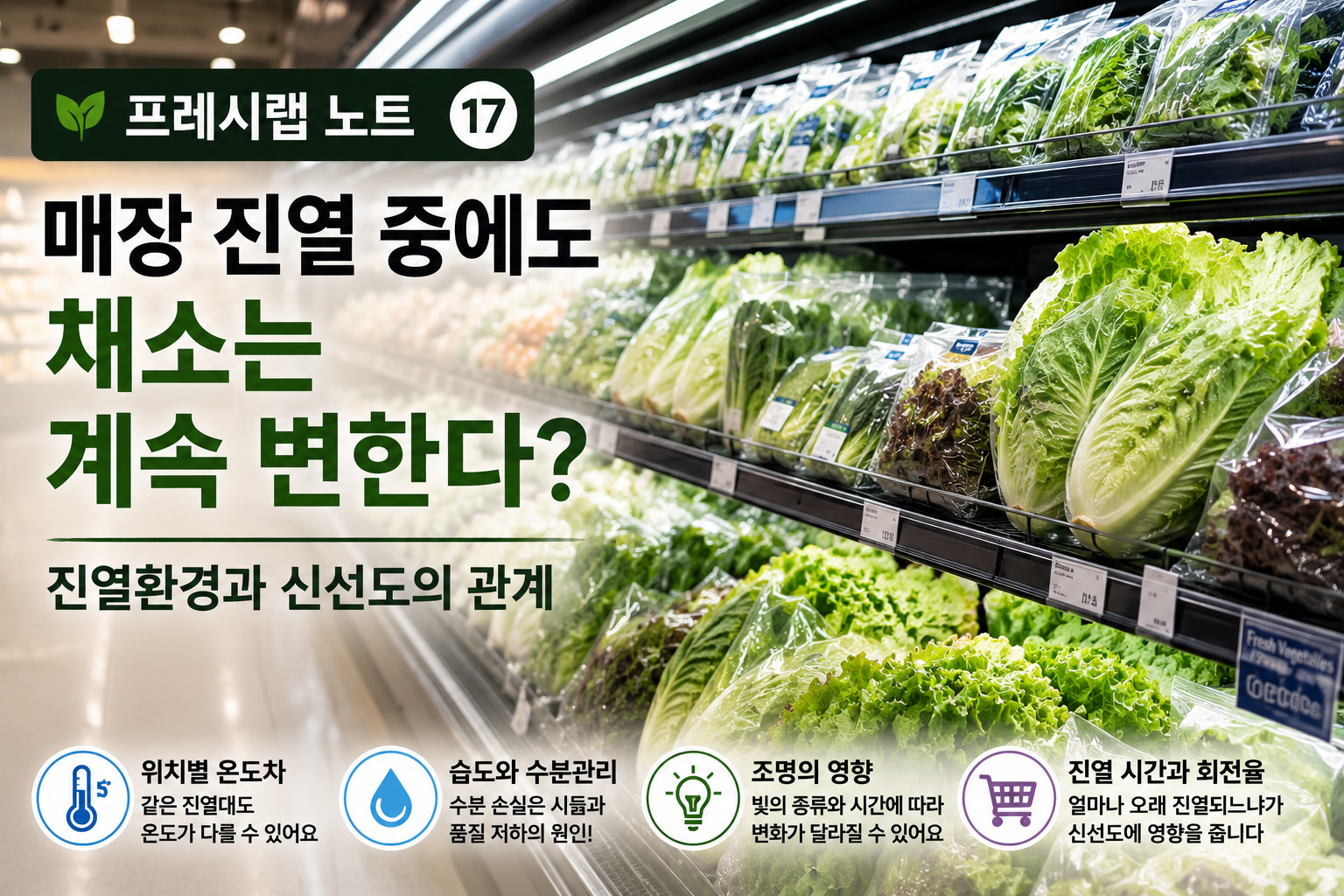 매장 진열 중에도 변하는 채소 신선도