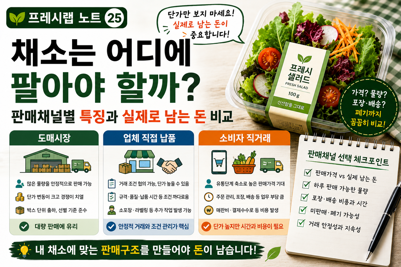 채소 판매채널별 실제 수익 비교