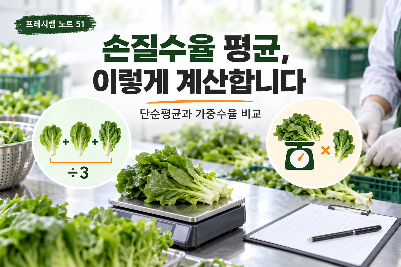 손질수율 평균과 가중수율 비교