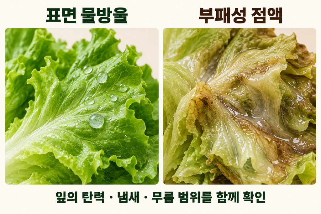 정상적인 표면 수분과 부패성 점액 비교